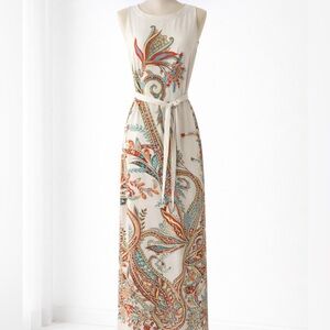 Samuel Dong Paisley Column Dress Designer Sz L Tie Belt